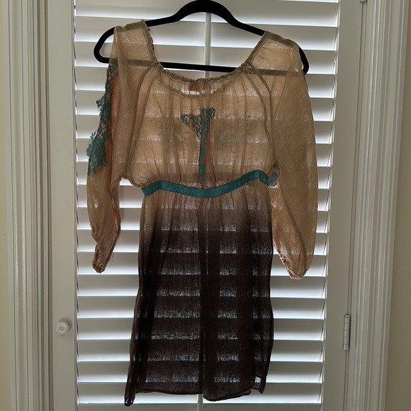 Vanity Rosa linen and lace Saint Barth mini dress tunic top. One size.  EUC - Picture 8 of 8